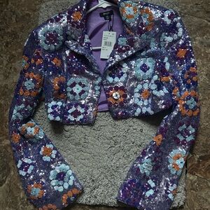 Nasty girl Purple Sequin Floral Cropped Blazer three piece set.